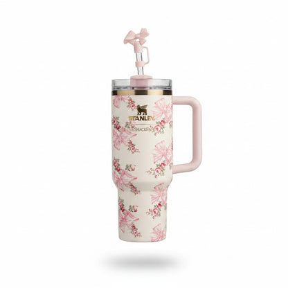 Stanley Cup x LoveShackFancy Holiday Quencher H2.0 Rosa Beaux Pink Bow 40oz