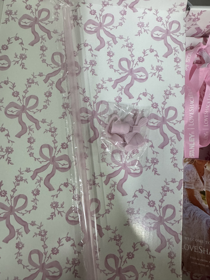Stanley x LoveShackFancy 40oz insulated water bottle with Coquette Bow Chantilly design and floral pattern.