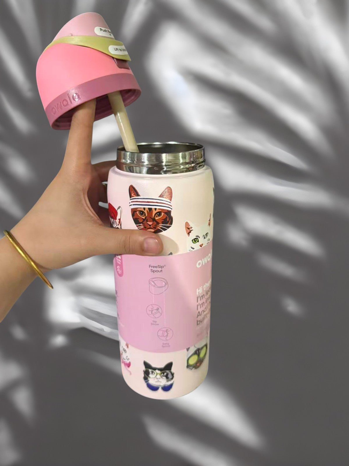 Limited Edition Owala 32oz FreeSip Cat Collage Blush Pink Catwala Bottle Exclusive New - Hydrate Hub