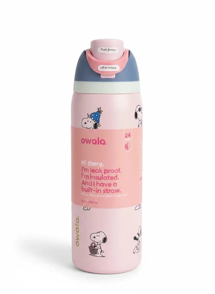 New Snoopy Owala 32oz Cherry Pink Water Bottle Stainless Steel Exclusive Edition - Hydrate Hub