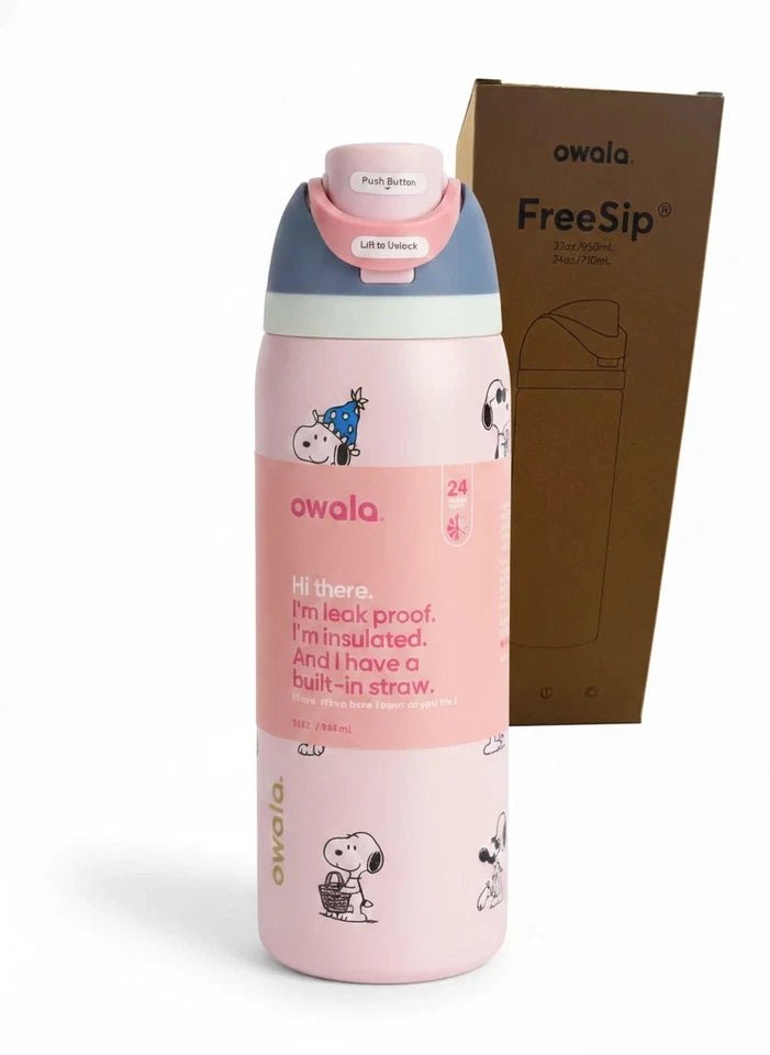 New Snoopy Owala 32oz Cherry Pink Water Bottle Stainless Steel Exclusive Edition - Hydrate Hub