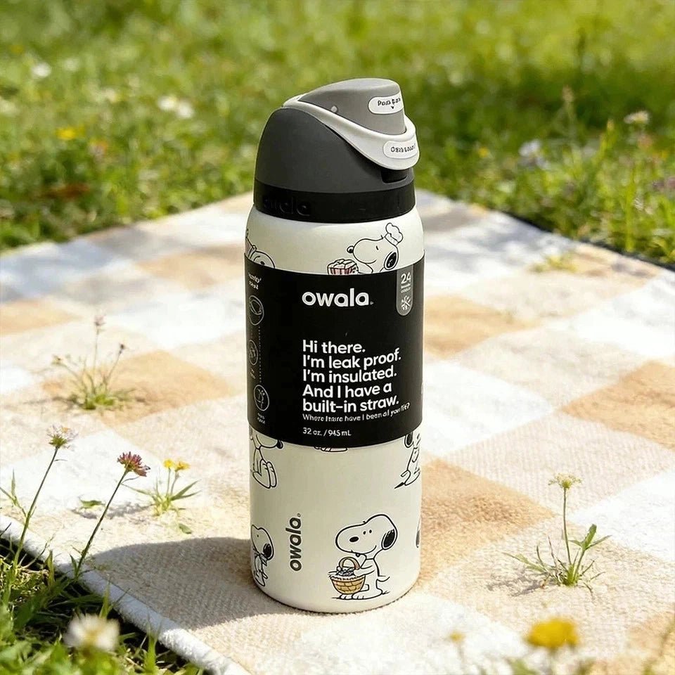New Snoopy Owala 32oz White Water Bottle Stainless Steel Exclusive Edition - Hydrate Hub