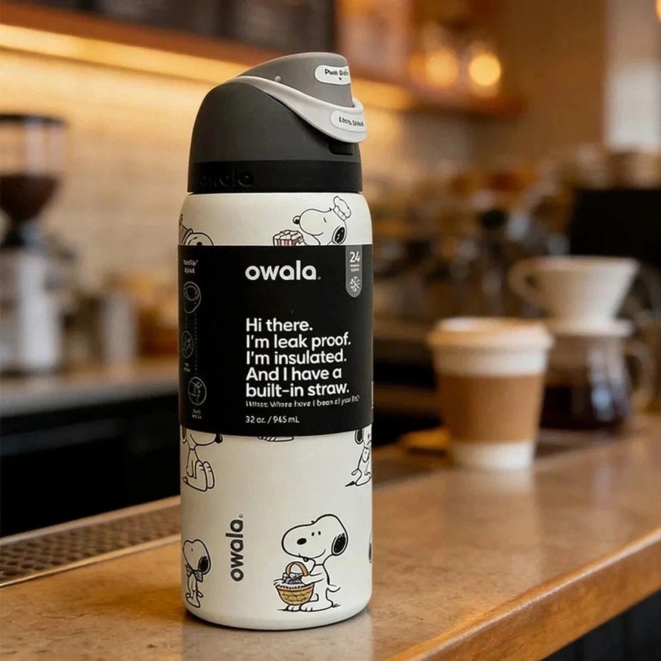 New Snoopy Owala 32oz White Water Bottle Stainless Steel Exclusive Edition - Hydrate Hub