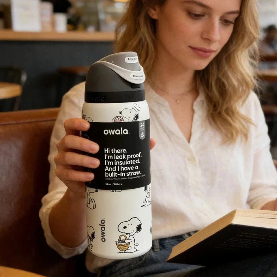 New Snoopy Owala 32oz White Water Bottle Stainless Steel Exclusive Edition - Hydrate Hub