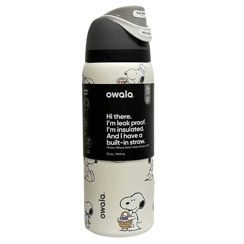 New Snoopy Owala 32oz White Water Bottle Stainless Steel Exclusive Edition - Hydrate Hub