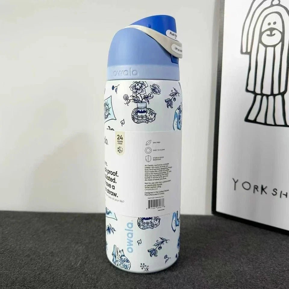 Owala FreeSip 32oz Water Bottle Delft Cats Limited Edition Stainless Steel - Hydrate Hub