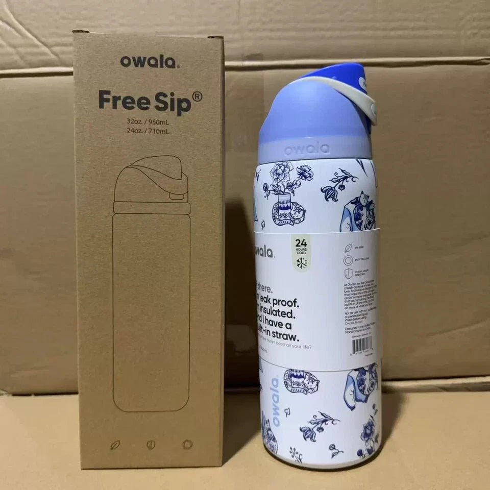 Owala FreeSip 32oz Water Bottle Delft Cats Limited Edition Stainless Steel - Hydrate Hub