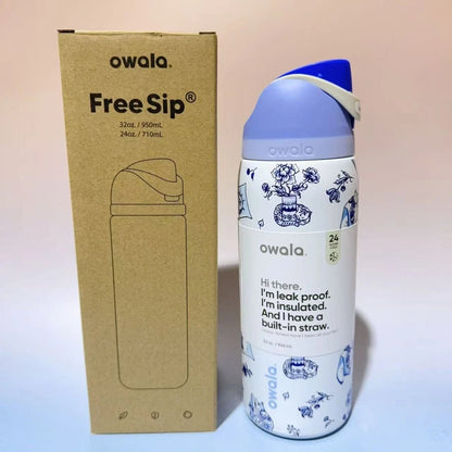 Owala FreeSip 32oz Water Bottle Delft Cats Limited Edition Stainless Steel - Hydrate Hub