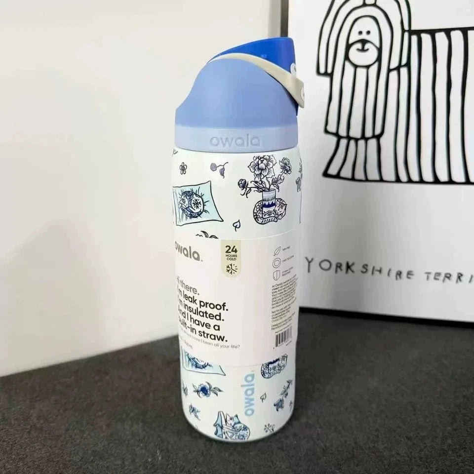 Owala FreeSip 32oz Water Bottle Delft Cats Limited Edition Stainless Steel - Hydrate Hub