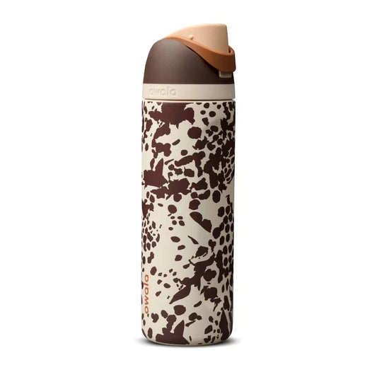 The "Cowgirl Core" Owala Special Edition 24oz FreeSip Animal Print Cow Brown